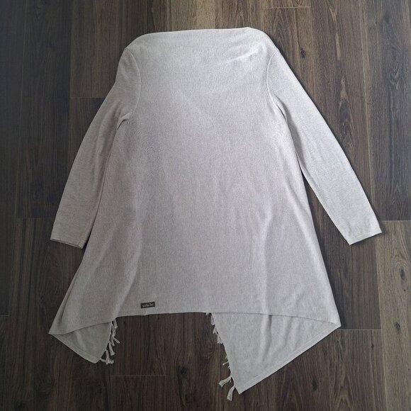 💙 Matilda Jane Tan Asymmetrical Fringe Western Cozy Mid Thickness Wrap Shawl Ca - Picture 7 of 9